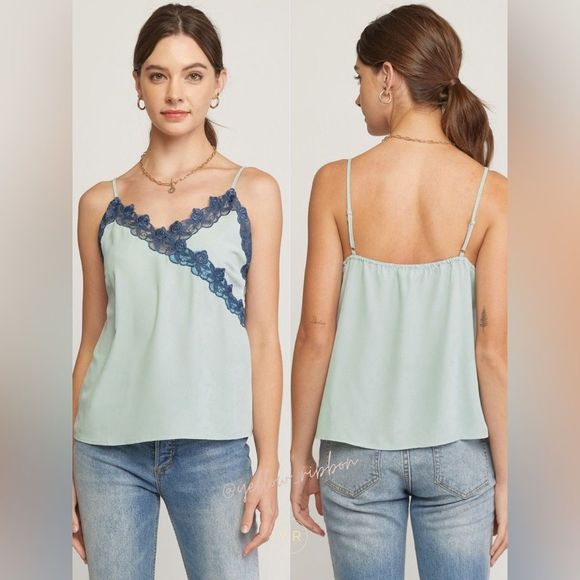 Yellow Ribbon Tops - NEW Lace Trim Cami Sleeveless Top